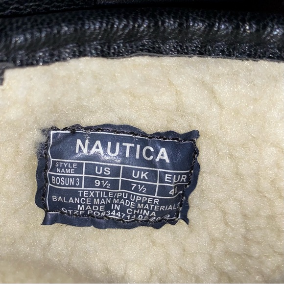 Nautica Boots Black Cream Faux Leather Suede Shearling Women 9.5 Men 8 Cozy Chic - Picture 3 of 13